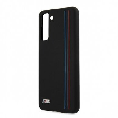 Akcija! Samsung Galaxy S21 Plus Dėklas BMW BMHCS21MSIVTBK Silicone Stripes M Collection  telefonui juodas 5