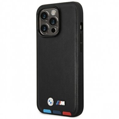 Dėklas BMW BMHMP14X22PTDK iPhone 14 Pro Max 6.7 &quot;Juodas / Juodas Leather Stamp Tricolor Magsafe 1