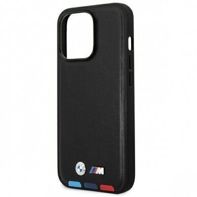 Dėklas BMW BMHMP14X22PTDK iPhone 14 Pro Max 6.7 &quot;Juodas / Juodas Leather Stamp Tricolor Magsafe 5