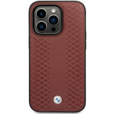 Dėklas BMW Leather Diamond Pattern BMHCP14X22RFGR iPhone 14 Pro Max Bordo 2