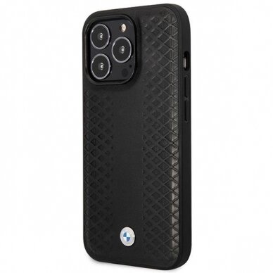 Dėklas BMW Leather Diamond Pattern BMHMP14L22RFGK iPhone 14 Pro Juodas (MagSafe) 1