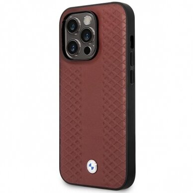 Dėklas BMW Leather Diamond Pattern BMHMP14L22RFGR iPhone 14 Pro Bordo (MagSafe) 1