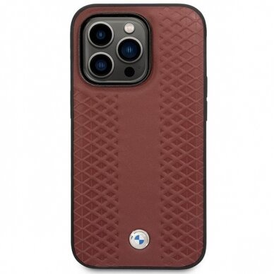 Dėklas BMW Leather Diamond Pattern BMHMP14L22RFGR iPhone 14 Pro Bordo (MagSafe) 2