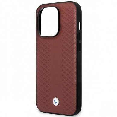 Dėklas BMW Leather Diamond Pattern BMHMP14L22RFGR iPhone 14 Pro Bordo (MagSafe) 5