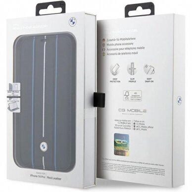 Dėklas BMW Leather Stamp Blue Lines BMBKP14L22RVSK iPhone 14 Pro Juodas 6