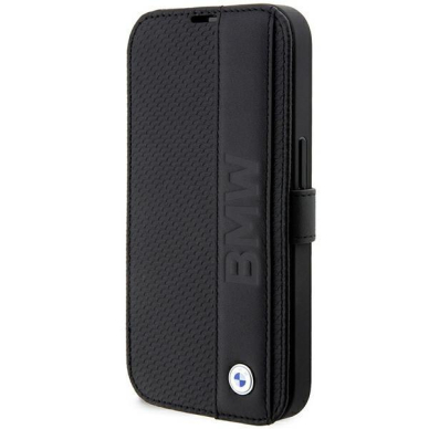 Dėklas BMW Leather Textured&amp Stripe BMBKP14L22RDPK iPhone 14 Pro Juodas