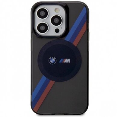 Dėklas BMW Tricolor Stripes MagSafe BMHMP14LHDTK iPhone 14 Pro Pilkas 2