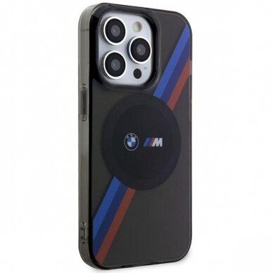 Dėklas BMW Tricolor Stripes MagSafe BMHMP14LHDTK iPhone 14 Pro Pilkas 3