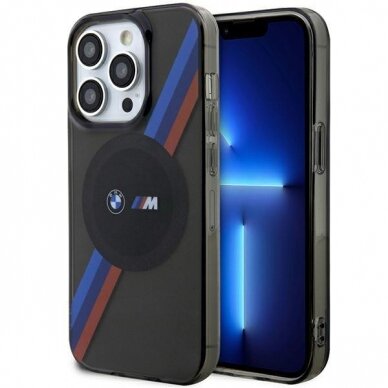 Dėklas BMW Tricolor Stripes MagSafe BMHMP14LHDTK iPhone 14 Pro Pilkas