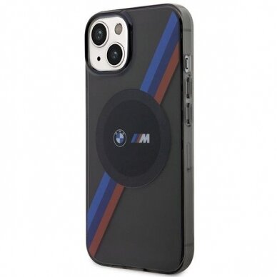 Dėklas BMW Tricolor Stripes MagSafe BMHMP14SHDTK iPhone 14 Pilkas 1