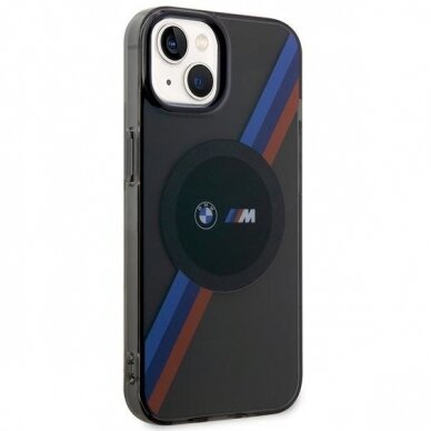 Dėklas BMW Tricolor Stripes MagSafe BMHMP14SHDTK iPhone 14 Pilkas 3