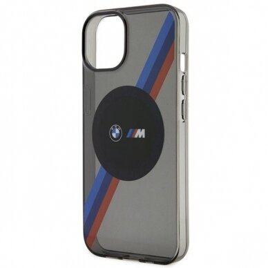 Dėklas BMW Tricolor Stripes MagSafe BMHMP14SHDTK iPhone 14 Pilkas 5