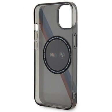 Dėklas BMW Tricolor Stripes MagSafe BMHMP14SHDTK iPhone 14 Pilkas 6