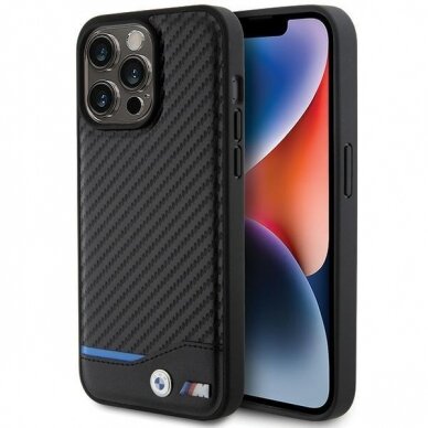 Dėklas BWM Leather Carbon  iPhone 15 Pro Max - Juodas