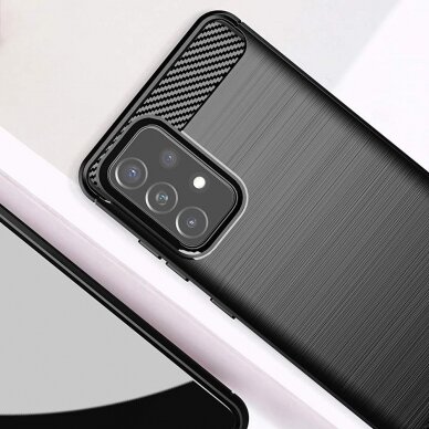 Akcija! Samsung Galaxy A72 Dėklas Carbon Case Flexible Cover TPU 4G Juodas 2