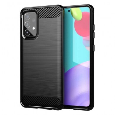 Akcija! Samsung Galaxy A72 Dėklas Carbon Case Flexible Cover TPU 4G Juodas