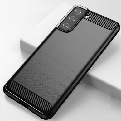 Akcija! Samsung Galaxy S21 Plus Dėklas Carbon Case Flexible Cover TPU  ( 5G) juodas 3