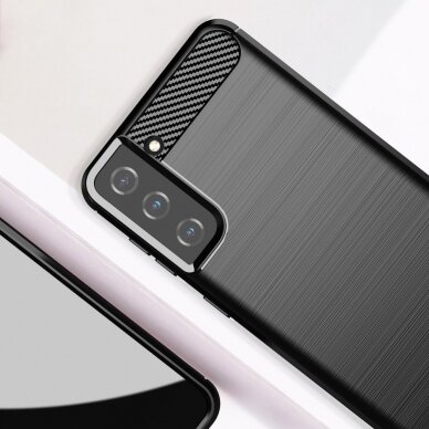 Akcija! Samsung Galaxy S21 Plus Dėklas Carbon Case Flexible Cover TPU  ( 5G) juodas 7