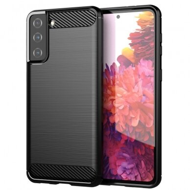 Akcija! Samsung Galaxy S21 Plus Dėklas Carbon Case Flexible Cover TPU  ( 5G) juodas