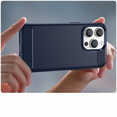 Dėklas Carbon Case flexible for iPhone 14 Pro Max Mėlynas 3