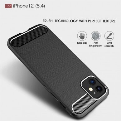 Dėklas Carbon Case Flexible Iphone 12 Mini Juodas 2