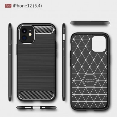 Dėklas Carbon Case Flexible Iphone 12 Mini Juodas 7