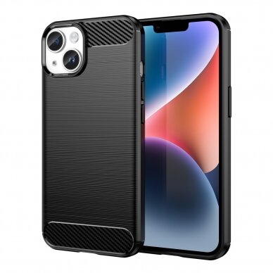 Dėklas Carbon Case flexible iPhone 14 Juodas