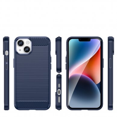 Dėklas Carbon Case flexible iPhone 14 Mėlynas 1