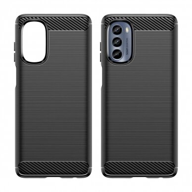 Dėklas Carbon Case flexible Motorola Moto G62 5G Juodas