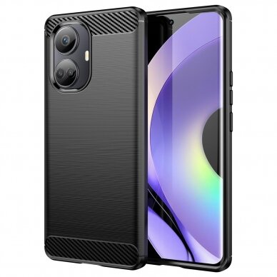 Dėklas Carbon Case flexible Realme 10 Pro Juodas