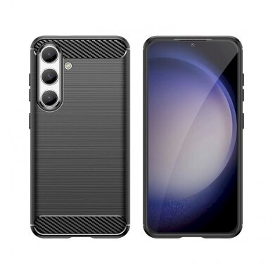 Dėklas Carbon Case for Samsung Galaxy S24 Flexible Silicone Carbon Cover - Juodas 5