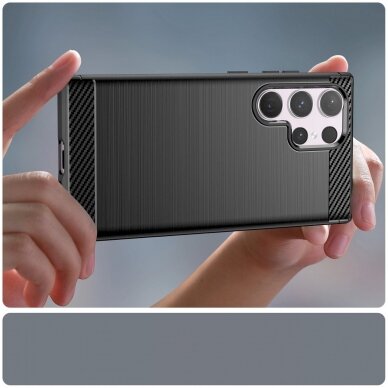 Dėklas Carbon Case for Samsung Galaxy S24 Ultra Flexible Silicone Carbon Cover - Juodas 10