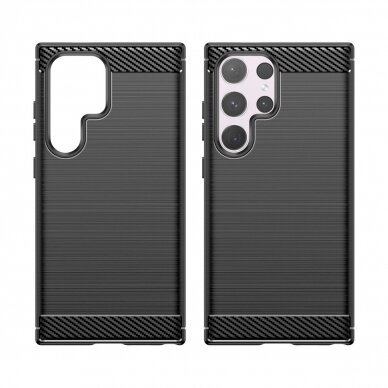 Dėklas Carbon Case for Samsung Galaxy S24 Ultra Flexible Silicone Carbon Cover - Juodas 6