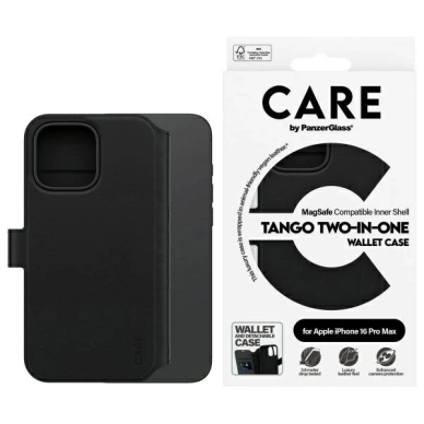 Dėklas CARE by PanzerGlass Feature Tango 2in1 Wallet MagSafe  iPhone 16 Pro Max - Juodas