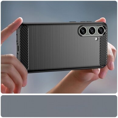 Dėklas Case for Carbon Case Samsung Galaxy S24+ flexible silicone carbon cover - Juodas 10