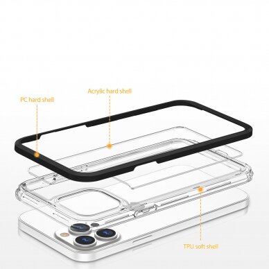 Akcija! Iphone 14 Pro Dėklas Clear 3in1  Raudonais kraštais 5