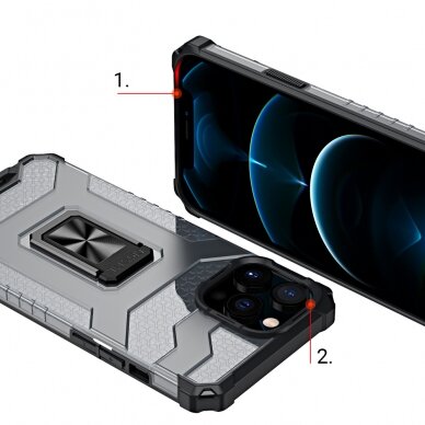 Dėklas Crystal Ring Case Kickstand Tough Rugged Cover iPhone 12 Pro Max Mėlynas 6