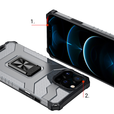 Dėklas Crystal Ring Case Kickstand Tough Rugged iPhone 12 Pro Max Juodas 6