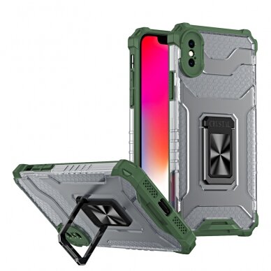 Iphone Xs Max Dėklas Crystal Ring Case Kickstand Tough Rugged Žalias