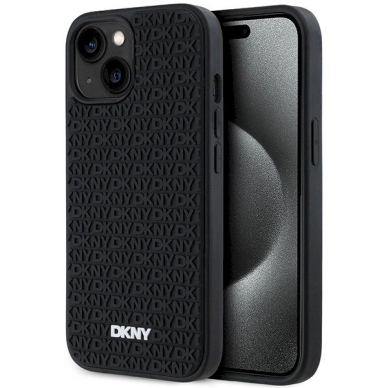 Dėklas DKNY 3D Rubber Repeat Pattern  iPhone 15 Plus - Juodas