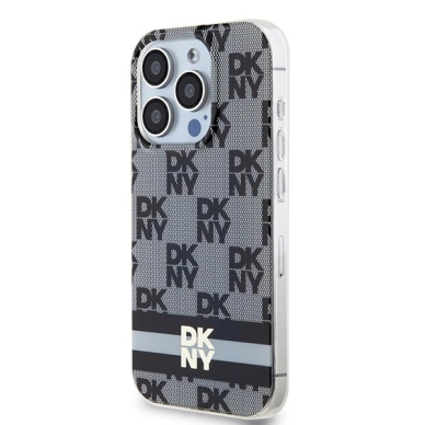 Dėklas DKNY IML Checkered Mono PatternPrinted Stripes MagSafeiPhone 15 Pro - Juodas 1