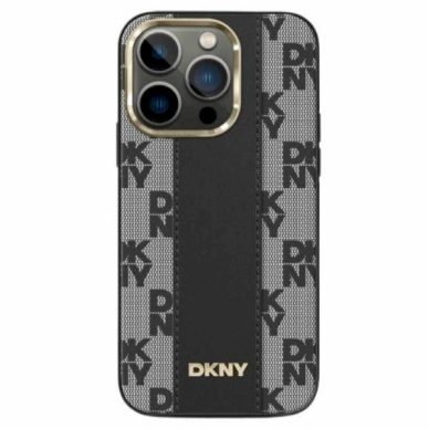 Dėklas DKNY Leather Checkered Mono Pattern MagSafe  iPhone 13 Pro / 13 - Juodas