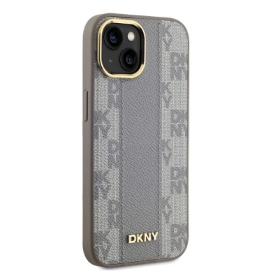 Dėklas DKNY Leather Checkered Mono Pattern MagSafe iPhone 14  - Smėlinis 3