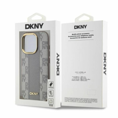 Dėklas DKNY Leather Checkered Mono Pattern MagSafe iPhone 15 Pro Max  - Smėlinis 4