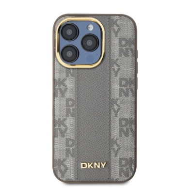 Dėklas DKNY Leather Checkered Mono Pattern MagSafe iPhone 15 Pro  - Smėlinis 1