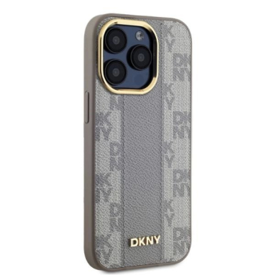 Dėklas DKNY Leather Checkered Mono Pattern MagSafe iPhone 15 Pro  - Smėlinis 3