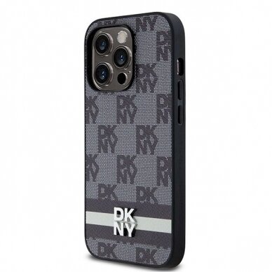 Dėklas DKNY Leather Checkered Mono PatternPrinted Stripes iPhone 14 Pro Case - Juodas 1