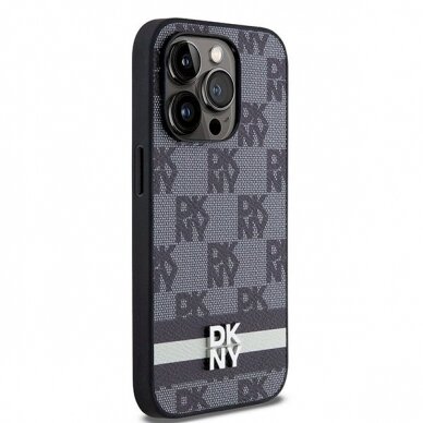 Dėklas DKNY Leather Checkered Mono PatternPrinted Stripes iPhone 14 Pro Case - Juodas 3