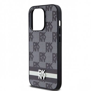 Dėklas DKNY Leather Checkered Mono PatternPrinted Stripes iPhone 14 Pro Case - Juodas 5