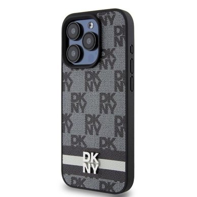 Dėklas DKNY Leather Checkered Mono PatternPrinted Stripes iPhone 15 Pro Case - Juodas 1